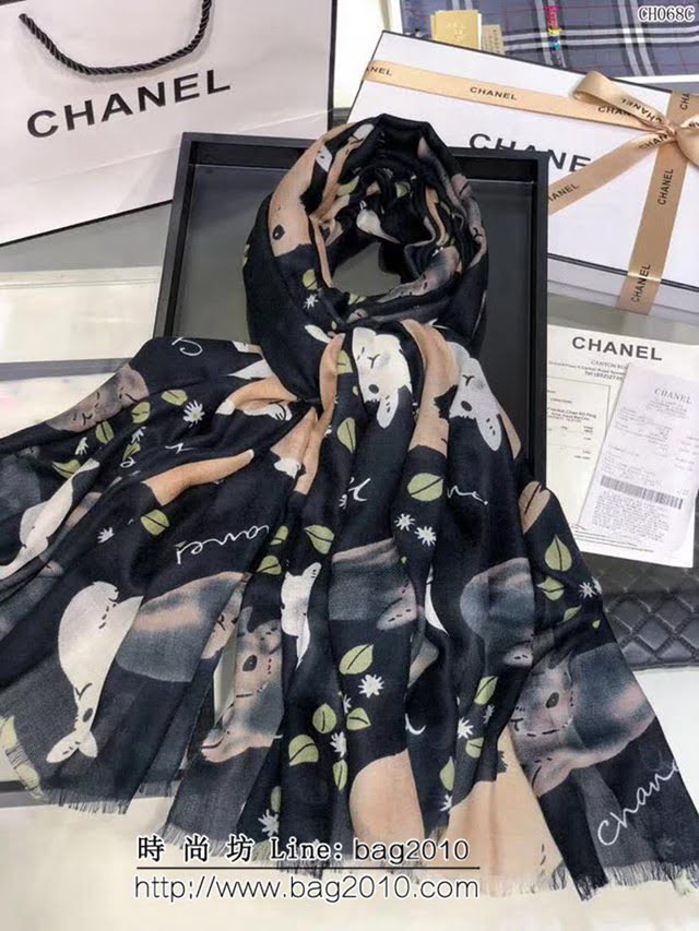 CHANEL香奈兒 2018最新限量款 網紅爆款C家限量兔兔羊絨圍巾 CH068 LLWJ6956